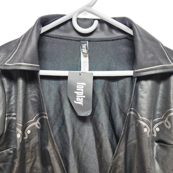 Forplay Womens Black Fringe Faux Leather Cropped Jacket Size L/XL - Picture 3 of 6